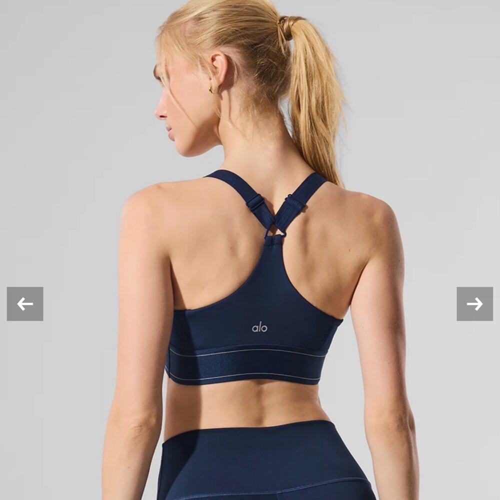 ALO Yoga Navy High-Waist Airlift Leggings bra suit up Navy large authentic NEW - Picture 9 of 11